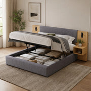 Letto contenitore 180x200 cm in velluto con USB, illuminazione, 2 comodini e rete a doghe