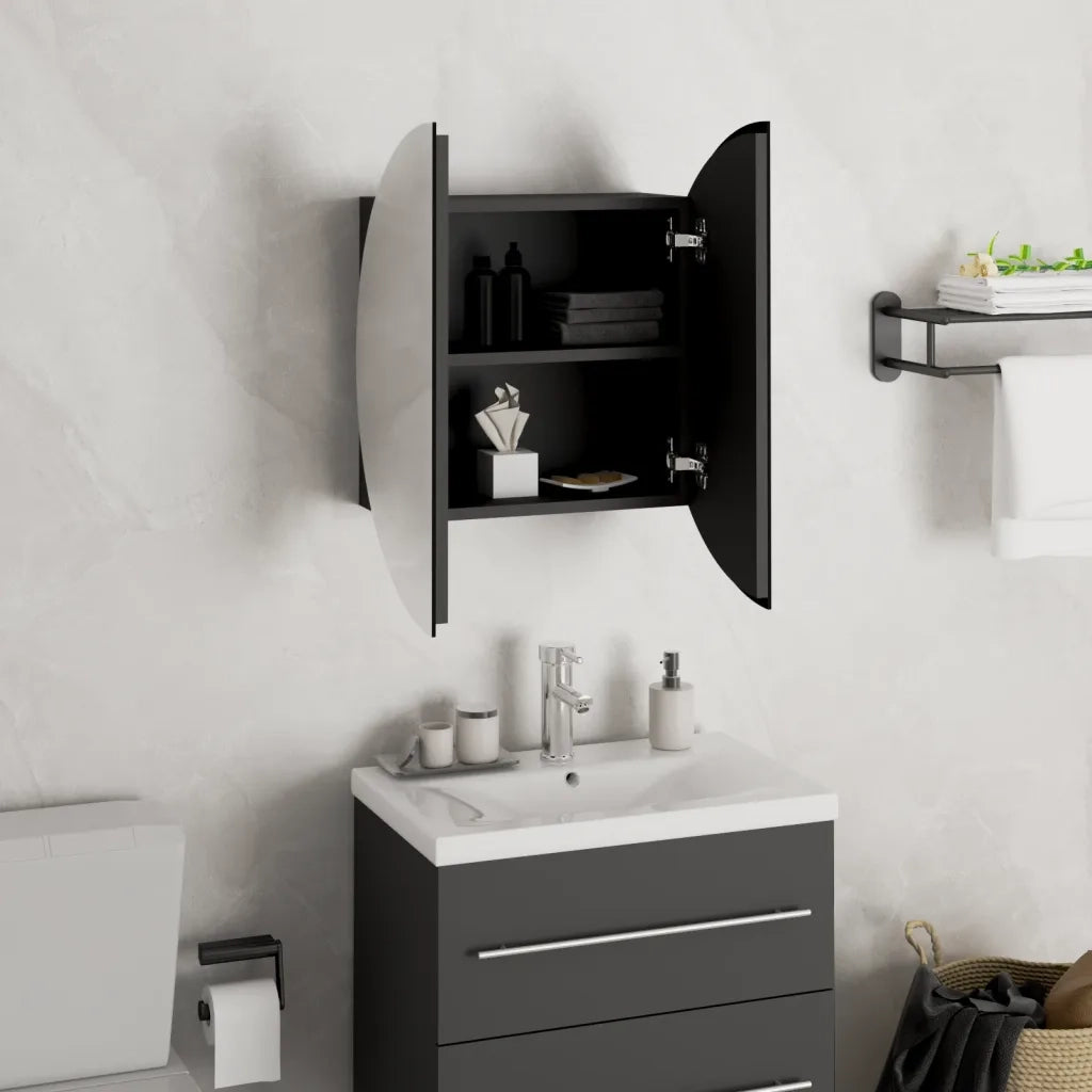 Armadio da Bagno con Specchio Rotondo e LED Nero 40x40x17,5cm 345580