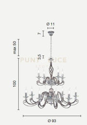 LAMPADARIO 1306 (8+4) 2 PIANI OTTANIO E CROMO ATTACCO E14 D.93CM