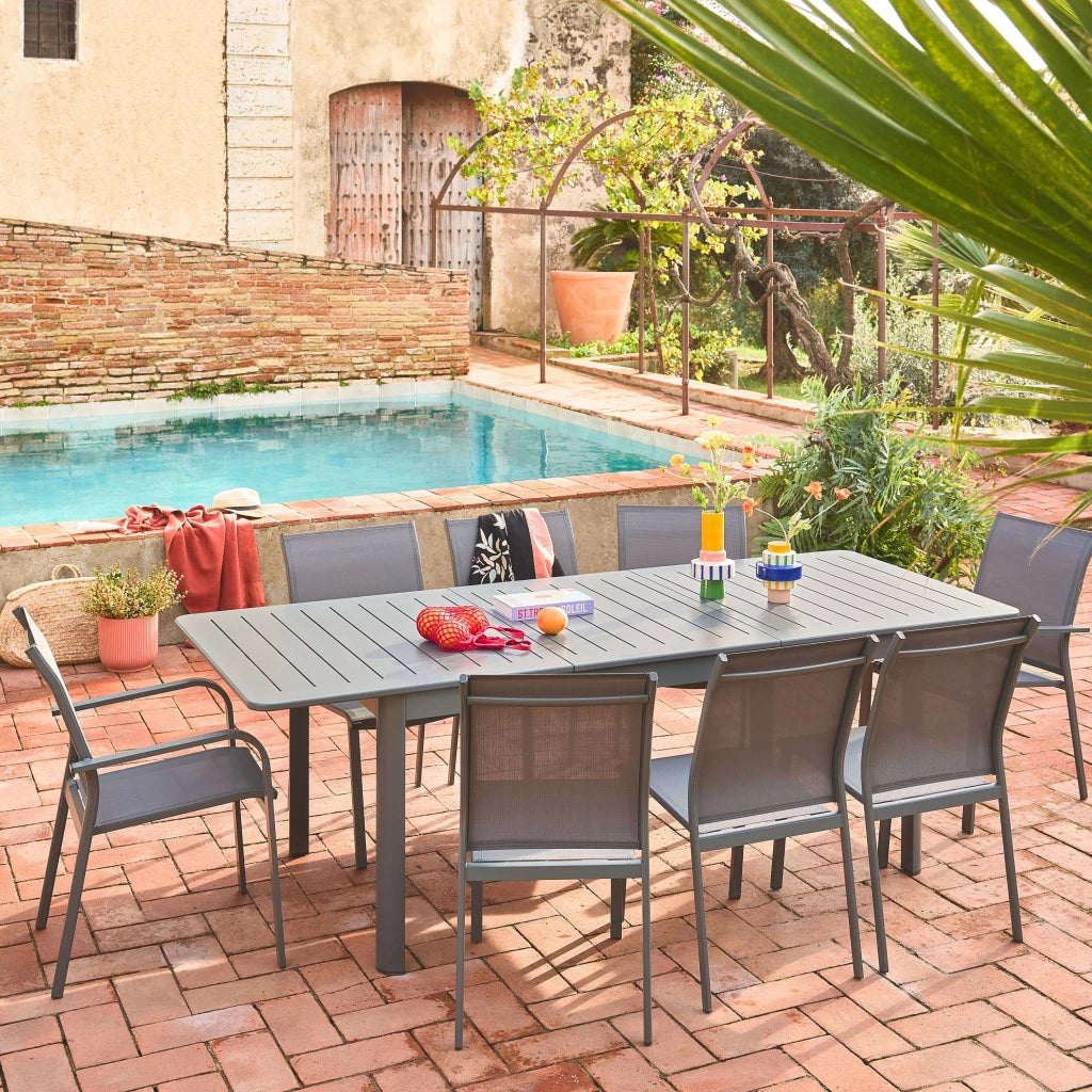 Set 2 sedie da giardino impilabili in alluminio e textilene, antracite