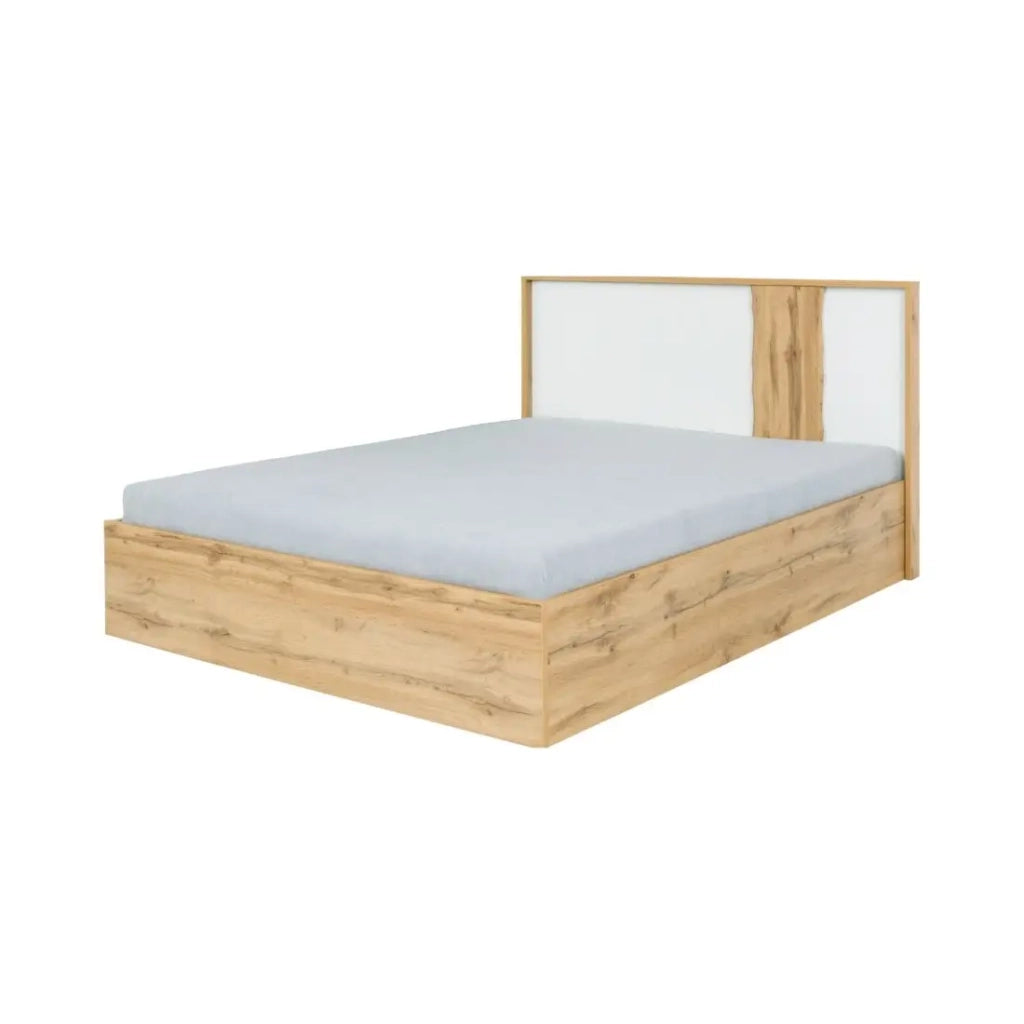 Pack letto contenitore WOOD 180 x 200 cm con 2 comodini – Bianco e quercia – Set camera da letto moderna