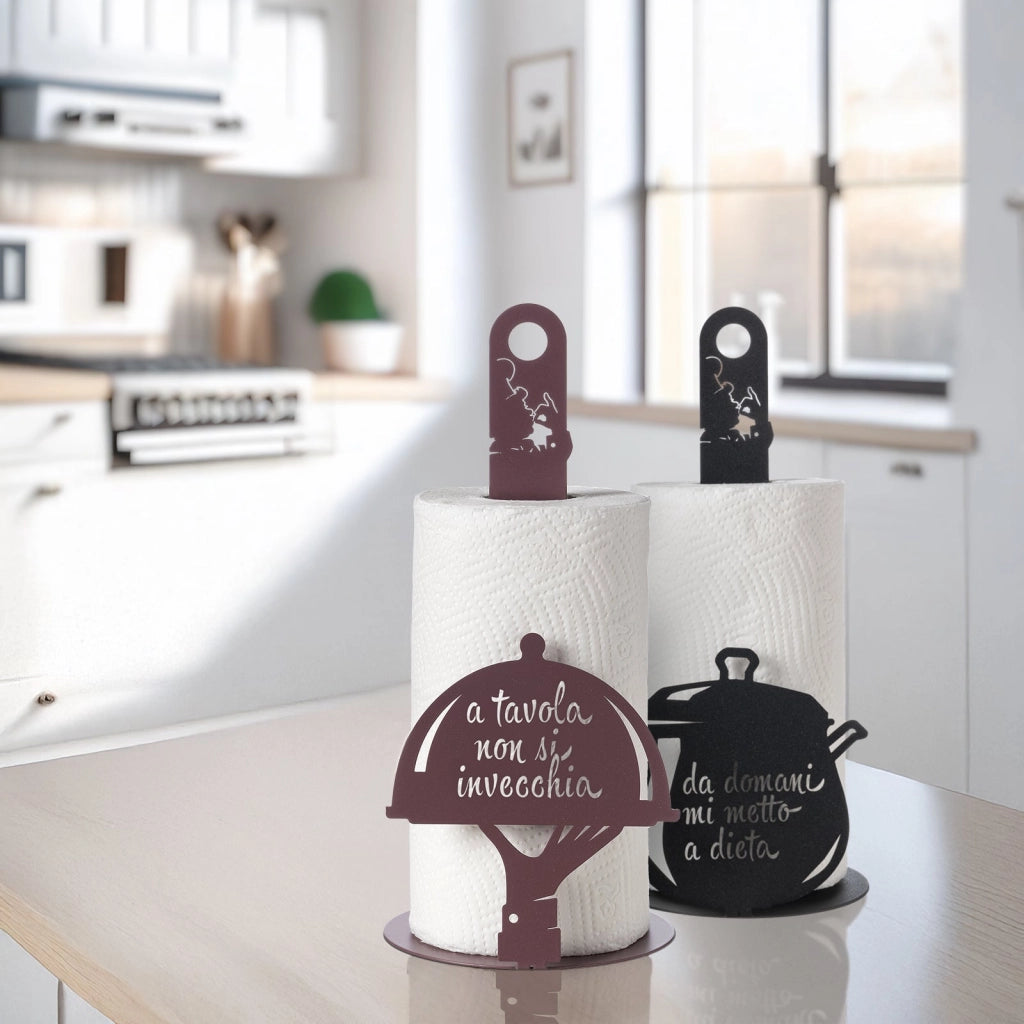 Porta rotolo da cucina "A tavola non si invecchia" Fango