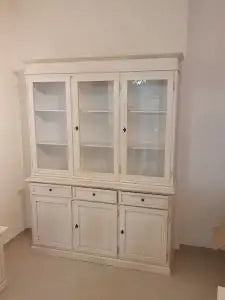 Credenza cristalliera in legno 3 ante mod Martini Shabby chic bianco anticato