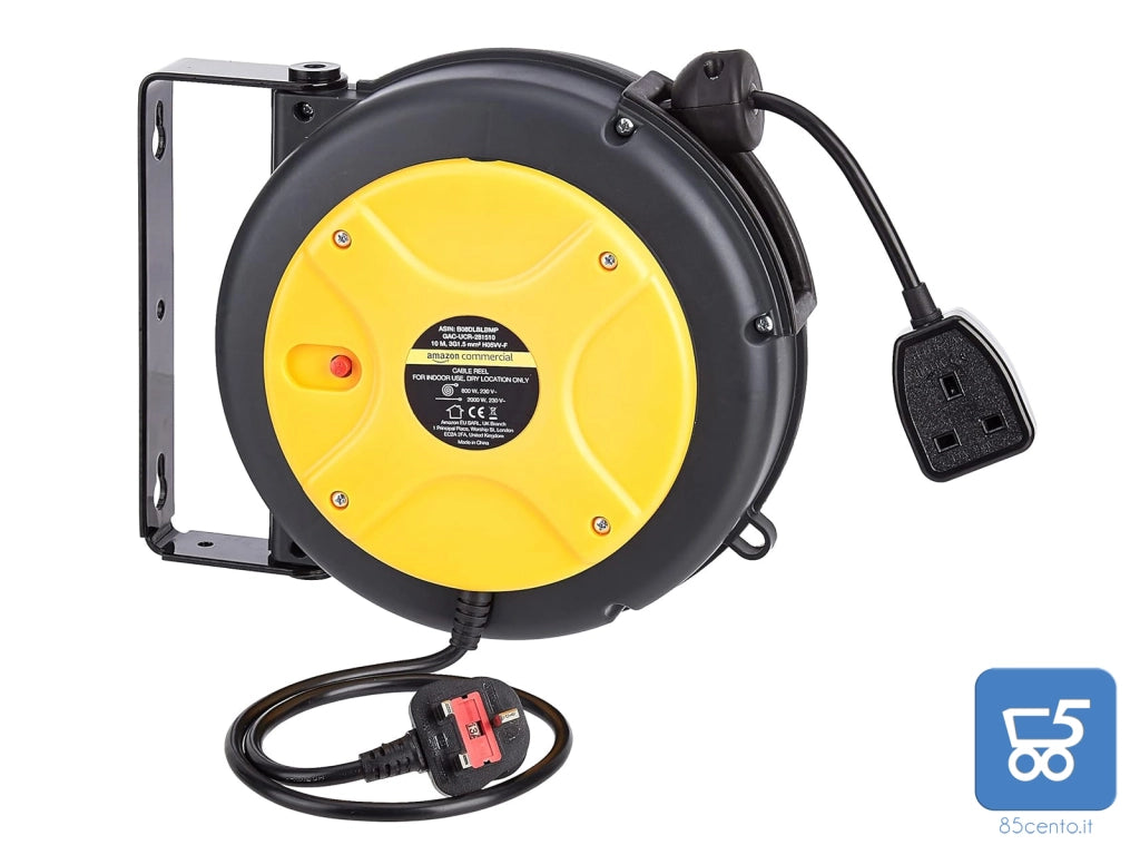 Avvolgicavo di Prolunga Retrattile per Carichi Pesanti con Staffa Girevole 1,5 mm² x 10 m - Presa INGLESE copia