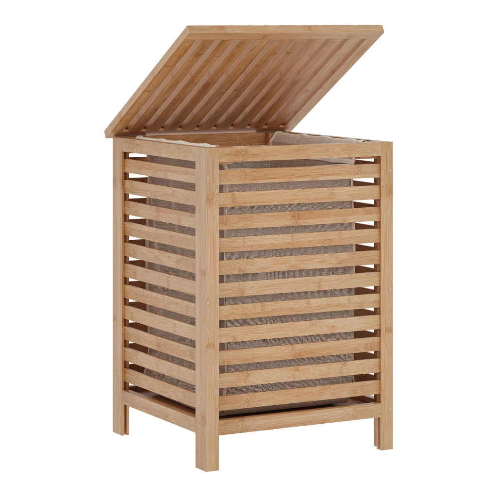 Mobile Portabiancheria Jystiand in Bambù con Coperchio Ribaltabile 57x40x40 cm 64 L [en.casa]
