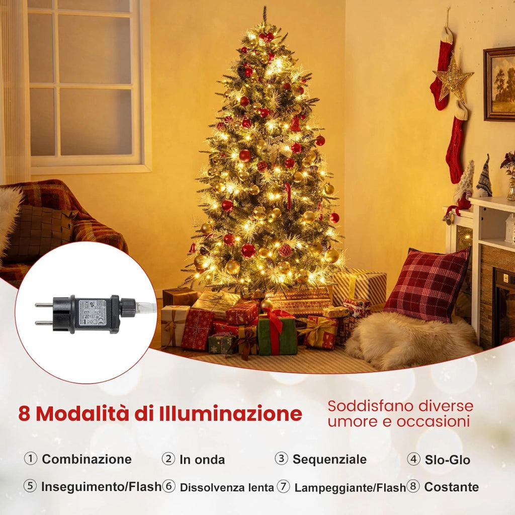 Albero di Natale Artificiale Pre-illuminato 180 cm con 270 Luci LED | Albero di Natale con 806 Punte di Rami in PE, PVC e PET e Pigne e Bacche Rosse, per Casa, Negozio e Ufficio