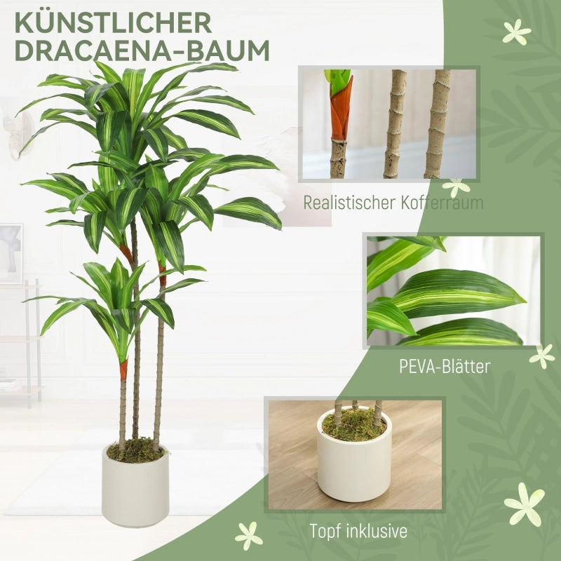 ALBERO ARTIFICIALE Dracena 120 cm Verde con vaso bianco