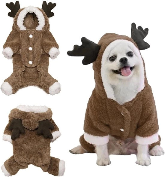 Costumi per animali domestici con motivo di eland e cappuccio per cani - Abbigliamento per cani per occasioni festive (M)
