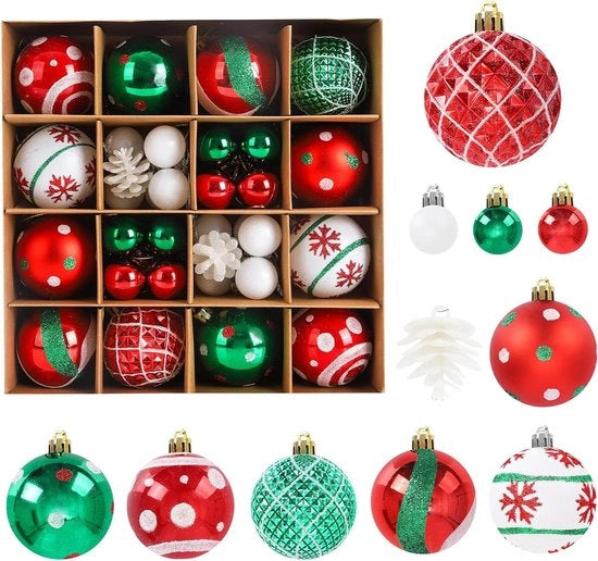 Set di decorazioni per albero di Natale 42 pezzi - Sferette rosse e verdi e appesi - Decorazioni natalizie con dipinti
