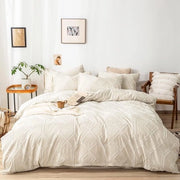 Set di coperte da letto boho, 200 x 220 cm, getuft, geometria, beige, decorazione a broccato, moderno, chic, microfibra, coperta da letto bohemian con chiusura a zip e 2 cuscini con copri 80 x 80 cm.