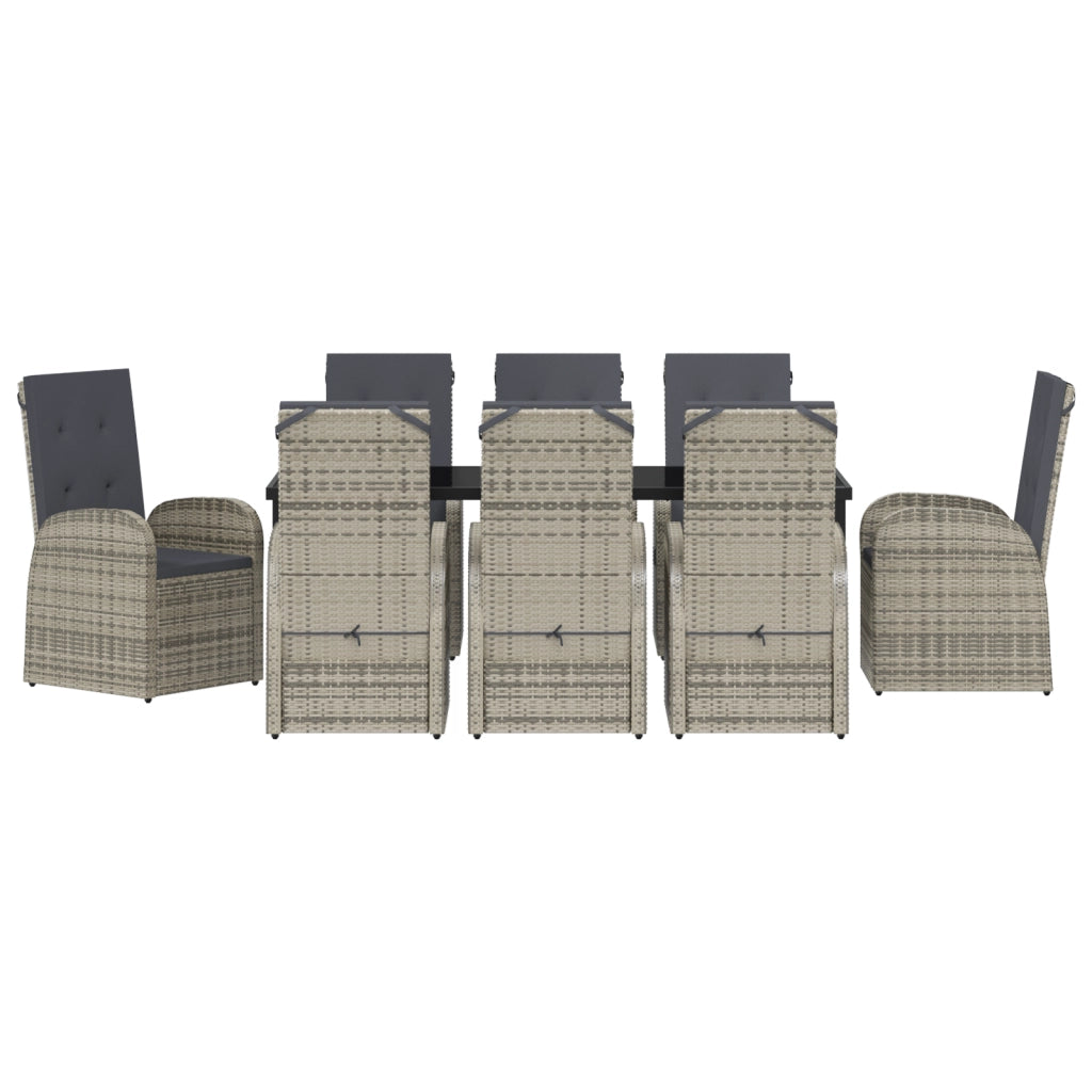 Set da pranzo da giardino 9 pezzi con cuscini in polyrattan grigio