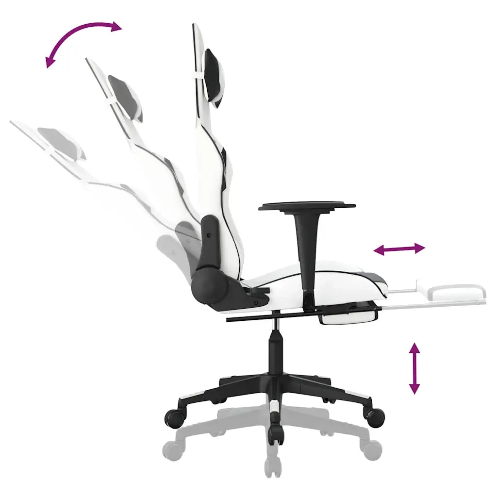 Sedia da Gaming | Sedia da e-sports Massaggio Poggiapiedi Bianco e Nero Similpelle