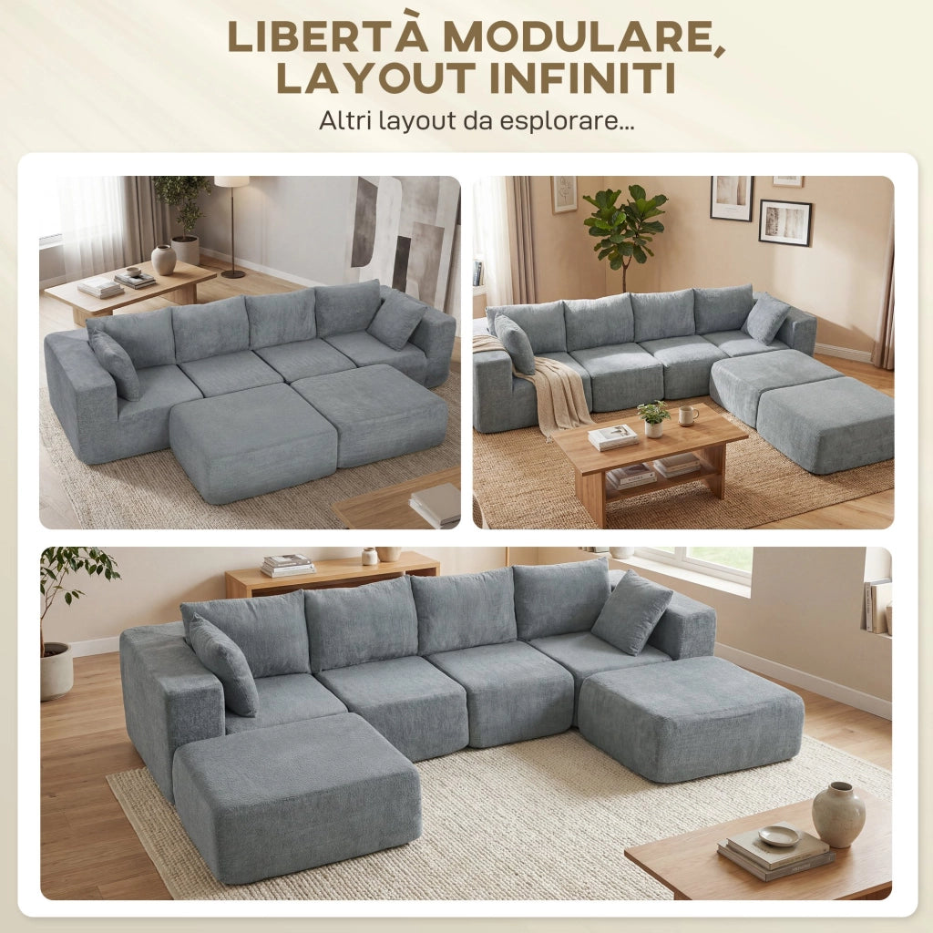 Divano Angolare in Tessuto Velluto con Cuscini ¨C zephmum ¨C Grigio Scuro 294x165x70 cm