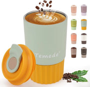 Tazza to go termica 360 ml, tazza termica per caffè to go, tazza di acciaio inox a doppio strato isolata, stagna, tazza to go calda per caffè e tè (gialla)