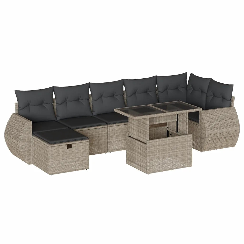 Set Divano da Giardino 8pz con Cuscini Grigio Chiaro Polyrattan 3275152