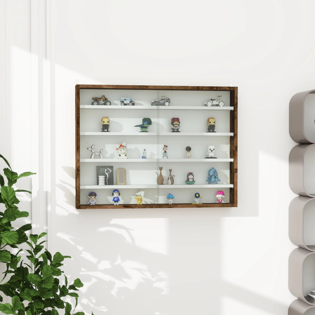 Libreria a muro con 5 ripiani regolabili e 2 ante scorrevoli ¨C zephmum ¨C 80x9.5x60 cm marrone