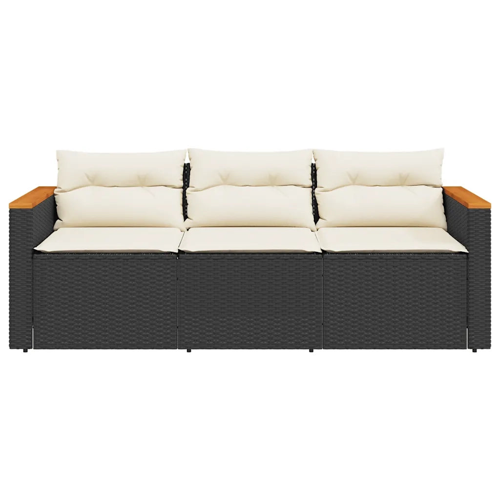 Divano da Giardino a 3 Posti con Cuscini-Sofa da Giardino-Divano da esterno Nero in Polyrattan 427618