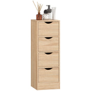 Mobile Bagno Salvaspazio con 4 Cassetti e Maniglie Intagliate ¨C Zephmum ¨C Legno Naturale 29x29x83 cm