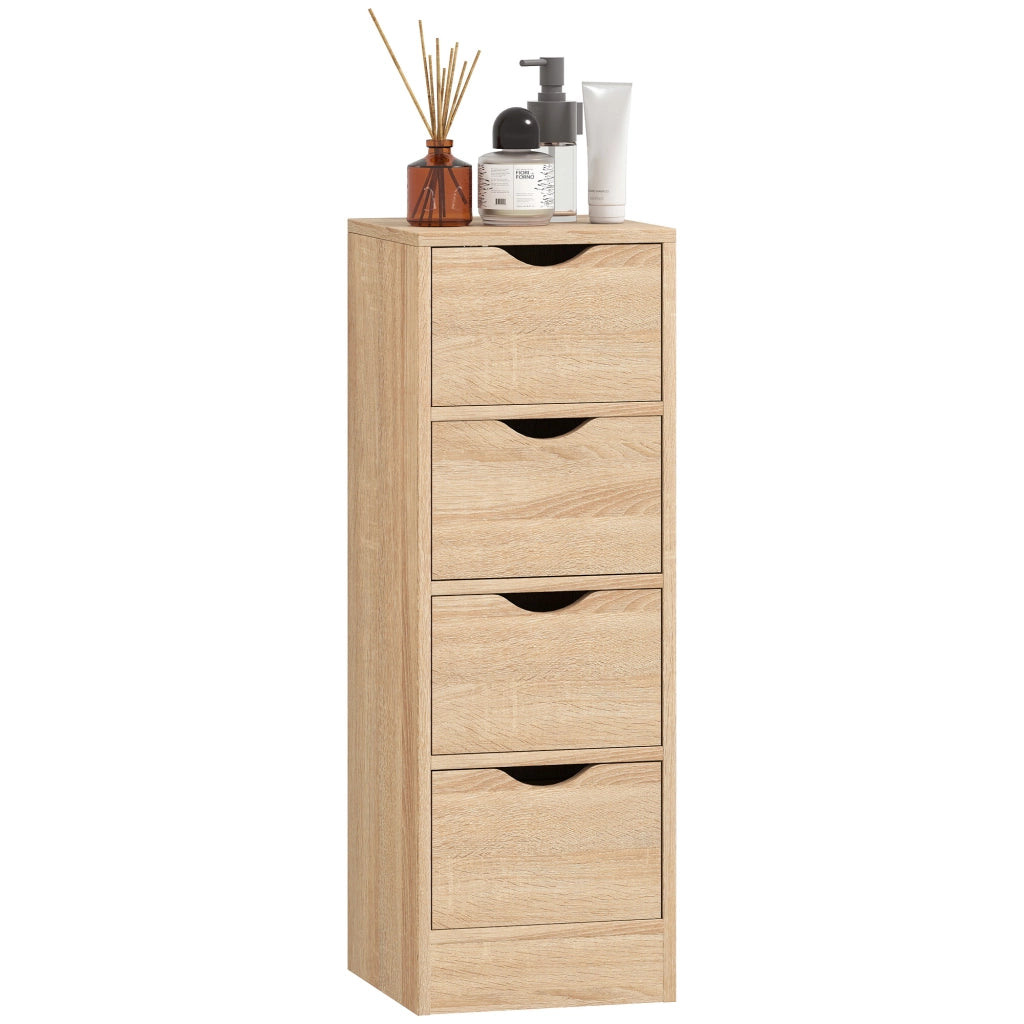 Mobile Bagno Salvaspazio con 4 Cassetti e Maniglie Intagliate ¨C Zephmum ¨C Legno Naturale 29x29x83 cm