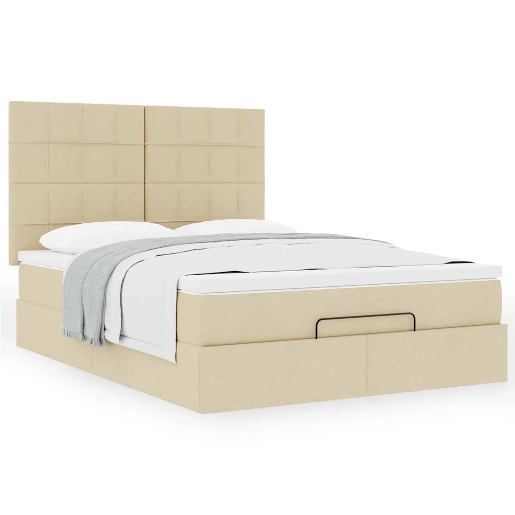 Struttura Letto Pouf con Materasso Crema 140x200 cm in Tessuto 3313166