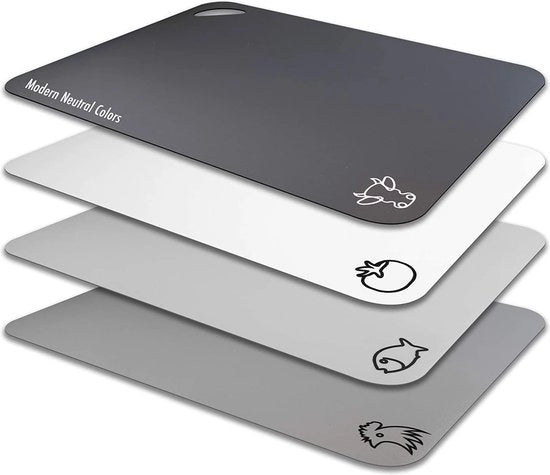 Set di 4 Piastre di Taglio in Plastica Flessibile con Immagini di Alimenti e Manici Facili da Afferrare, Resistenti al BPA, Non Porosi, con Superficie Antiscivolo e Sicure per Lavastoviglie