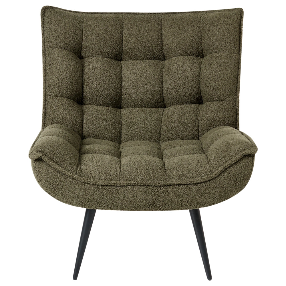 Poltrona Verde scuro Boucle Senza Braccioli Metallo Ferro Gambe Nere Soggiorno Camera da letto Moderno