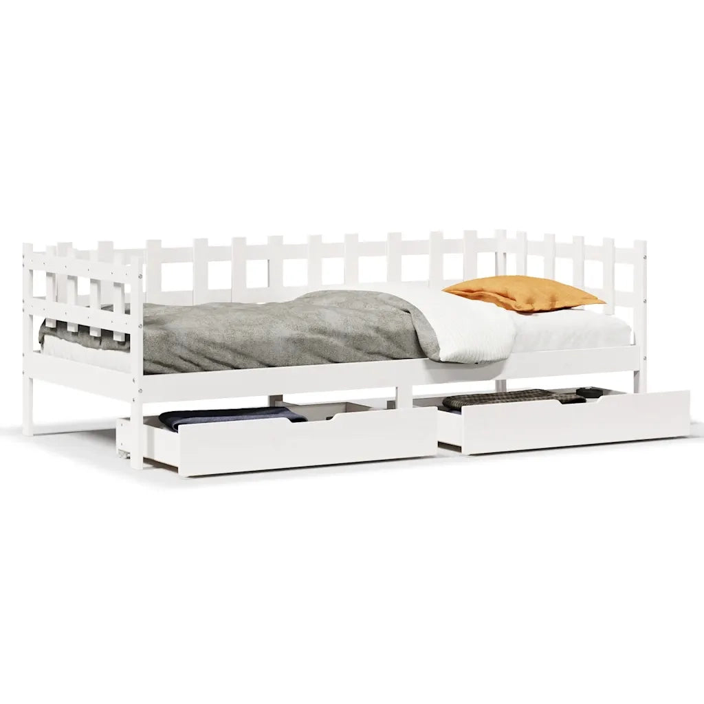 Dormeuse con Cassetti Bianca 80x200 cm Legno Massello di Pino