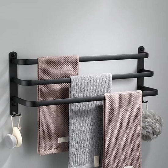 Sostegno per Asciugamani senza Forare per Parete per Bagno Cucina Sostegno per Asciugamani in Alluminio con 2 Ganci per Asciugamani in 3 Strati 60cm