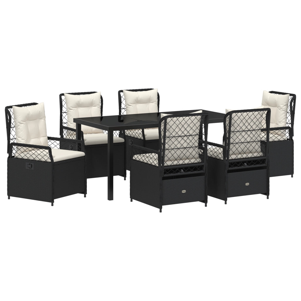 Set da Pranzo da Giardino di 7 Pezzi Nero Rattan Polietilene