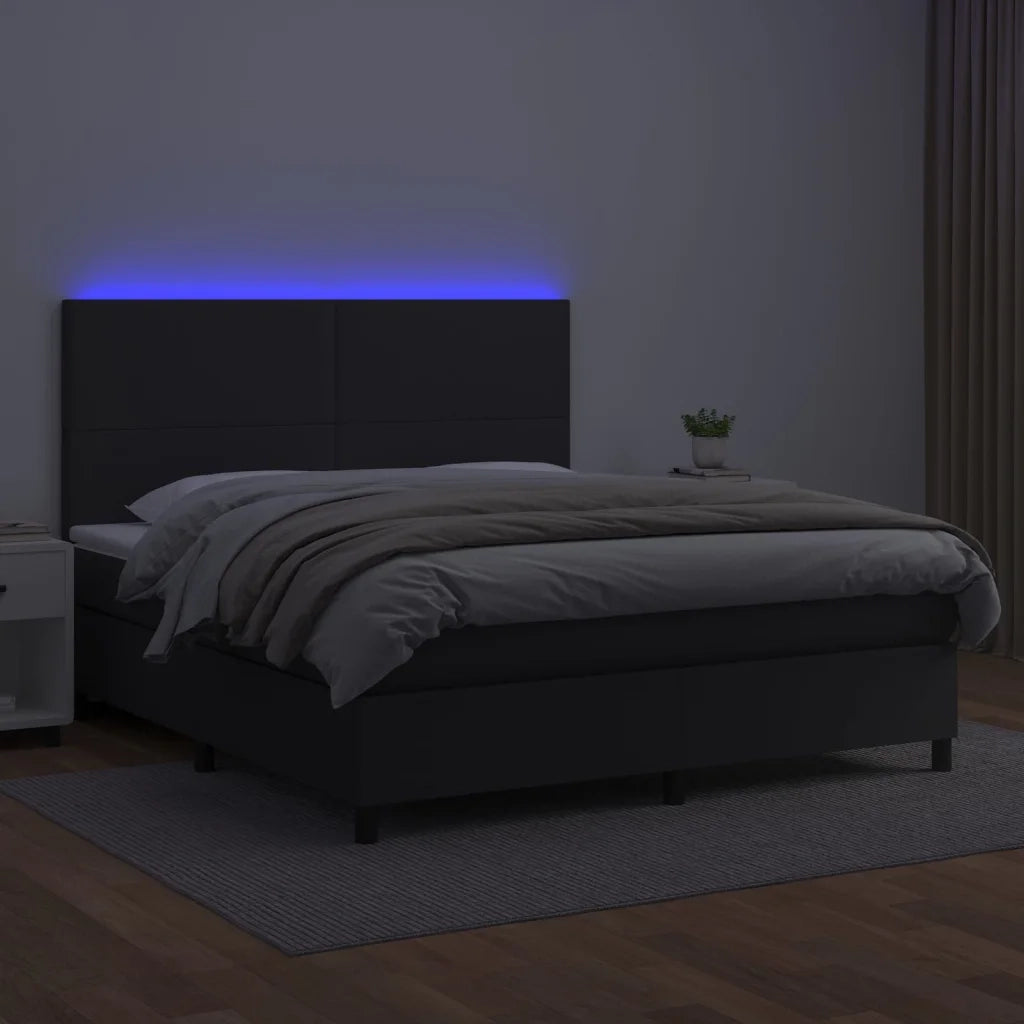 Giroletto a Molle con Materasso e LED Nero 180x200cm Similpelle