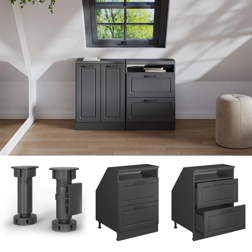 Mobile sottotetto Rion Antracite rustico/Antracite 60 x 83.8 cm con 2 cassetti, carcassa 60 cm profondità Vicco