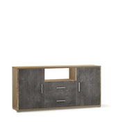 Madia Credenza Mobile 2 ante con 2 cassetti 174x41x84H design moderno in kit colore Noce Stelvio e Ossido nero