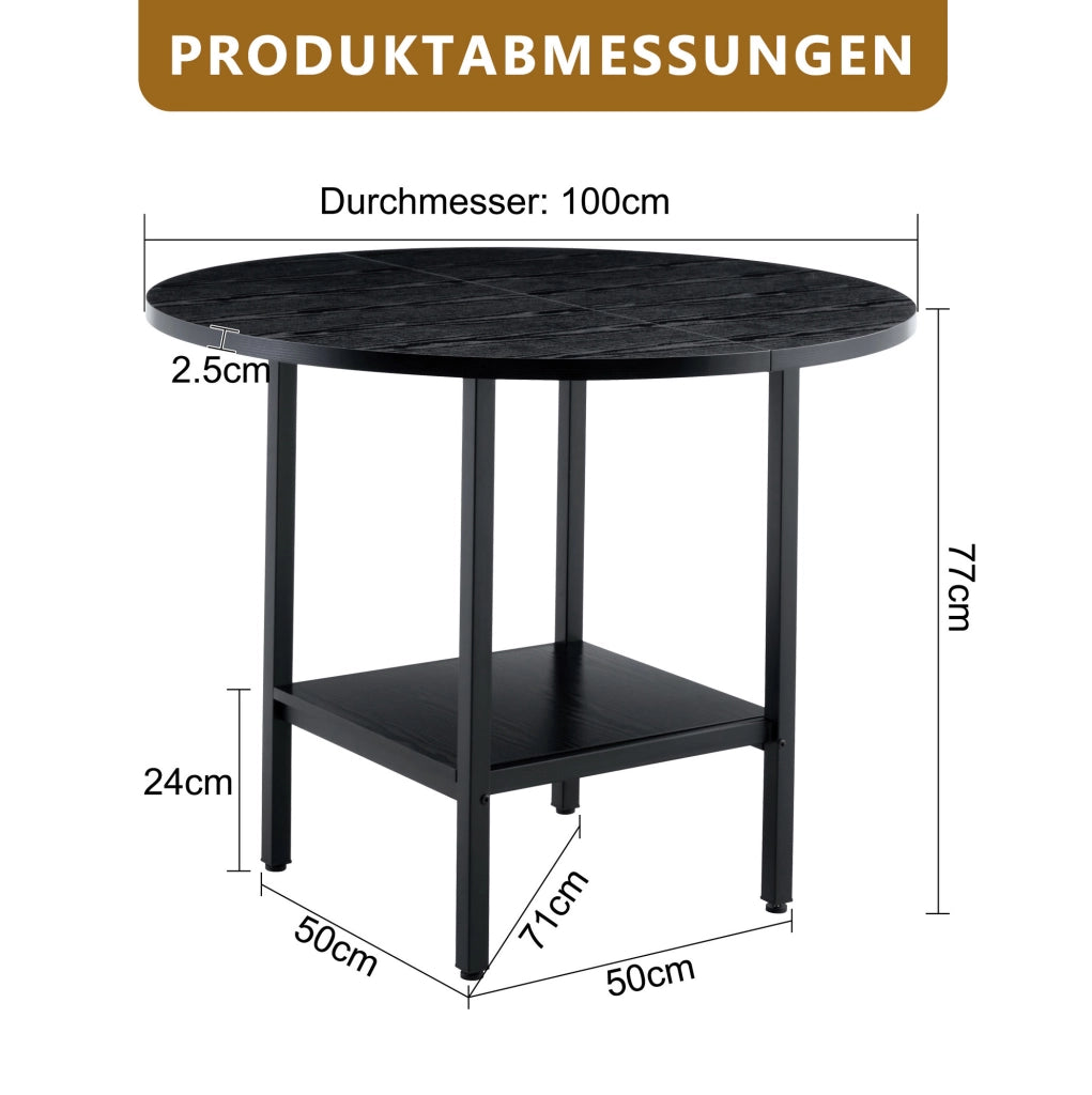 Tavolo da pranzo rotondo Ø100 cm con ripiano, nero
