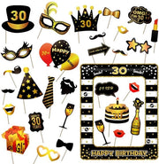 Accessori per fotobooth - Decorazioni per selfie - Grappia - Set di 31 pezzi - Nero e oro