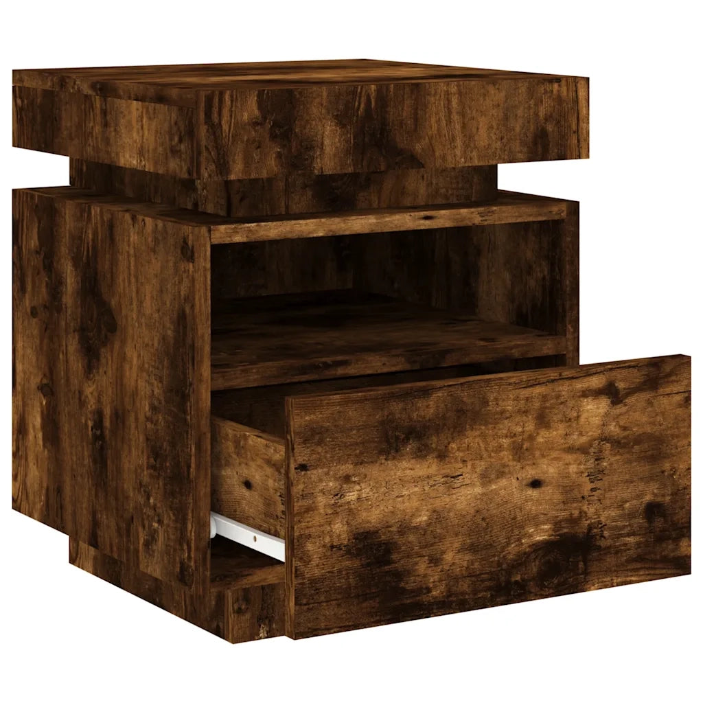 Comodini con Luci LED 2pz Rovere Fumo 40x39x48,5 cm 836793