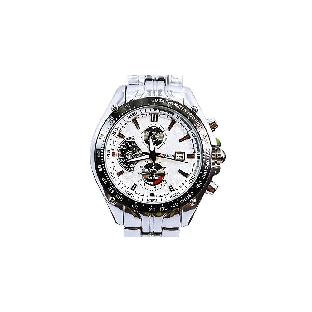 Trade Shop - Curren M928w Orologio Da Polso Uomo Cinturino In Acciaio Inox Colore Argento -