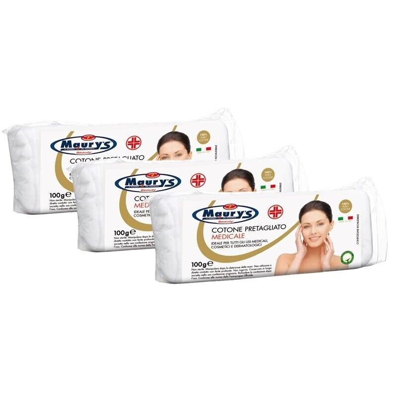 KIT SET 3 PZ MAURY'S COTONE IDROFILO PRETAGLIATO MEDICALE E LEVATRUCCO 100GR