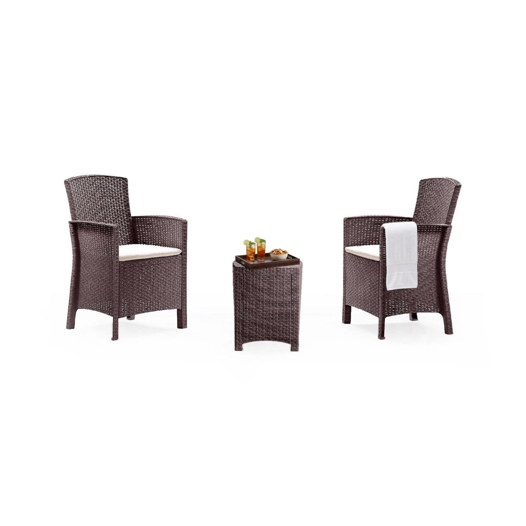 Salottino da esterno Armin, Set da giardino con cuscini, Salottino  effetto rattan, 100% Made in Italy colore Marrone