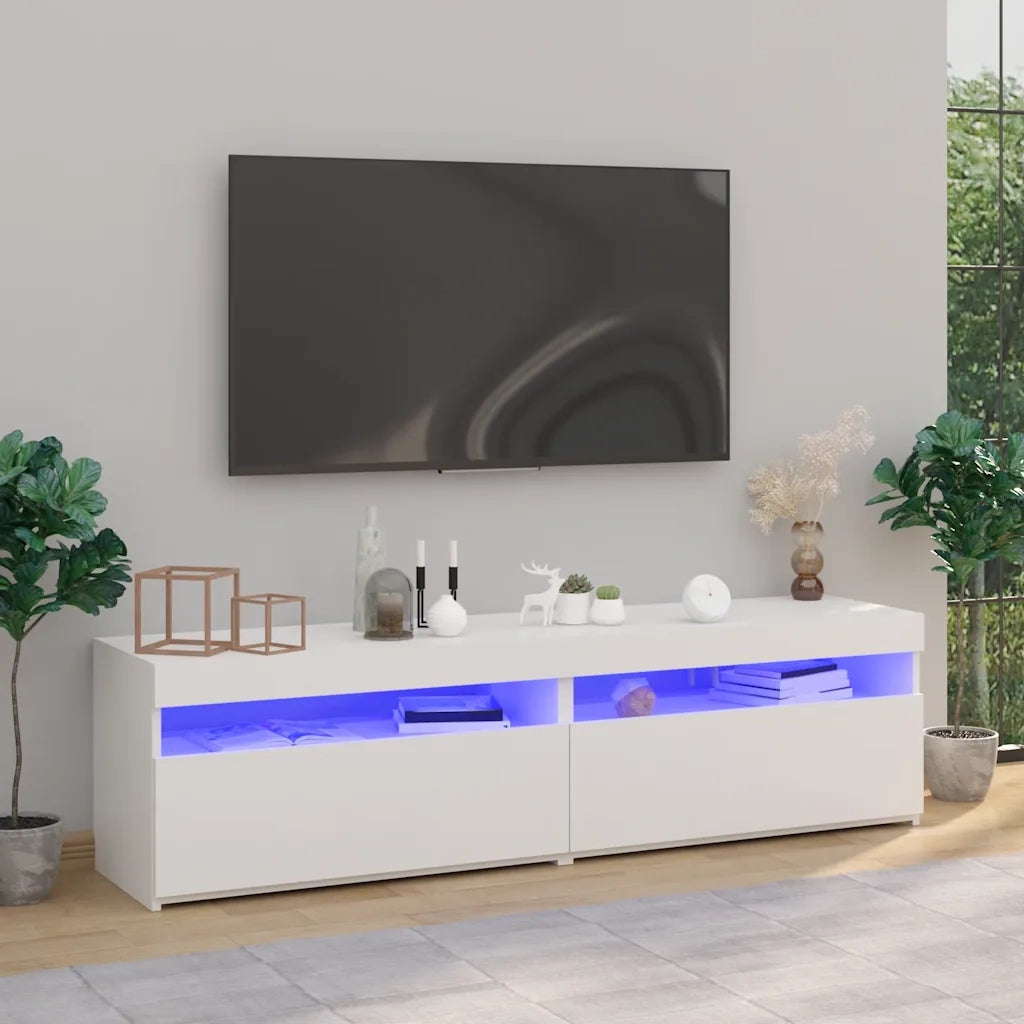 Mobili Porta TV con Luci LED 2 pz | Armadietto TV | Mobile Porta TV Bianco 75x35x40 cm