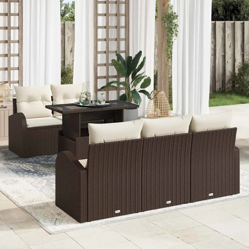 Set Divano da Giardino 6 pcs Marrone Rattan in Polipropilene