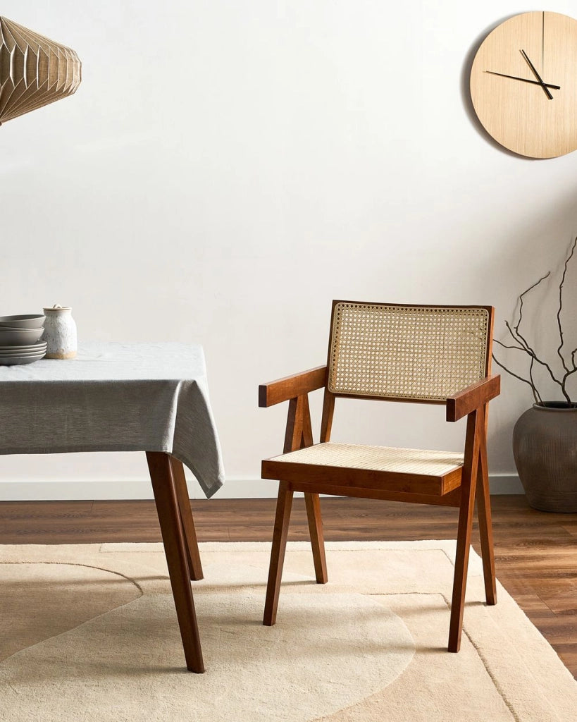 Sedia da pranzo di design in legno e vimini naturale marrone schienale minimalista soggiorno sala da pranzo