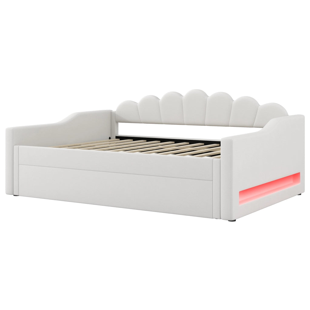 Letto da giorno 140x200 cm con letto estraibile e LED; beige