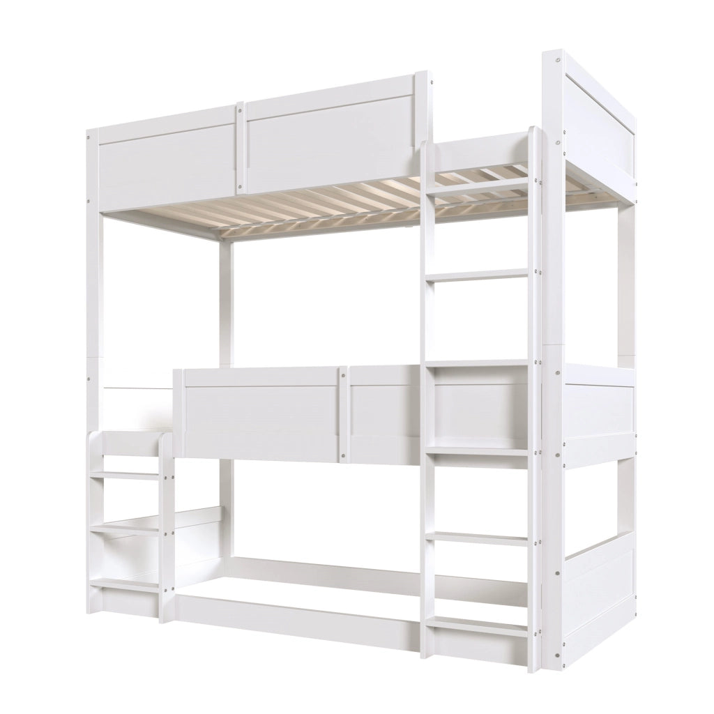 Letto a Castello 90x200 cm; 3 Posti - Struttura Modulare; Sponda Alta - Bianco