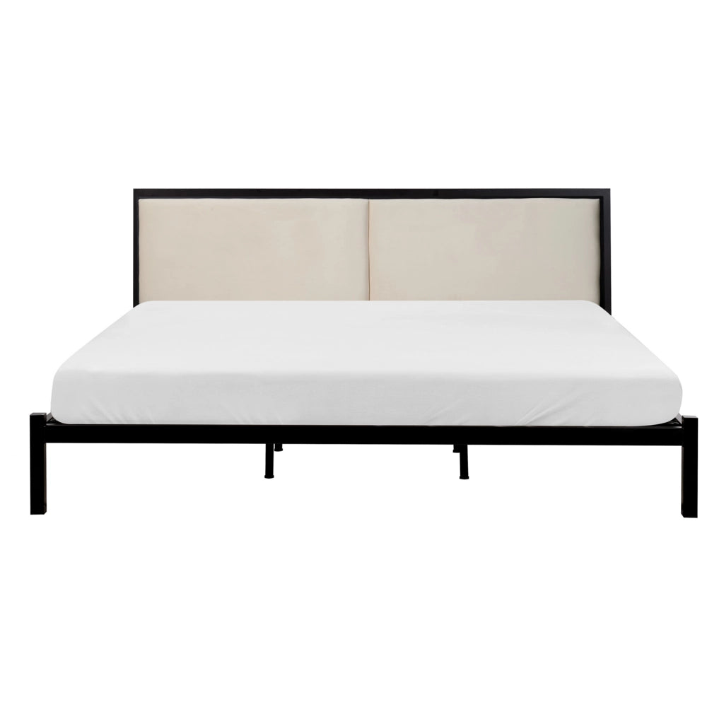 Struttura del letto in metallo Nero e Beige 180 x 200 cm imbottita a doghe minimalista