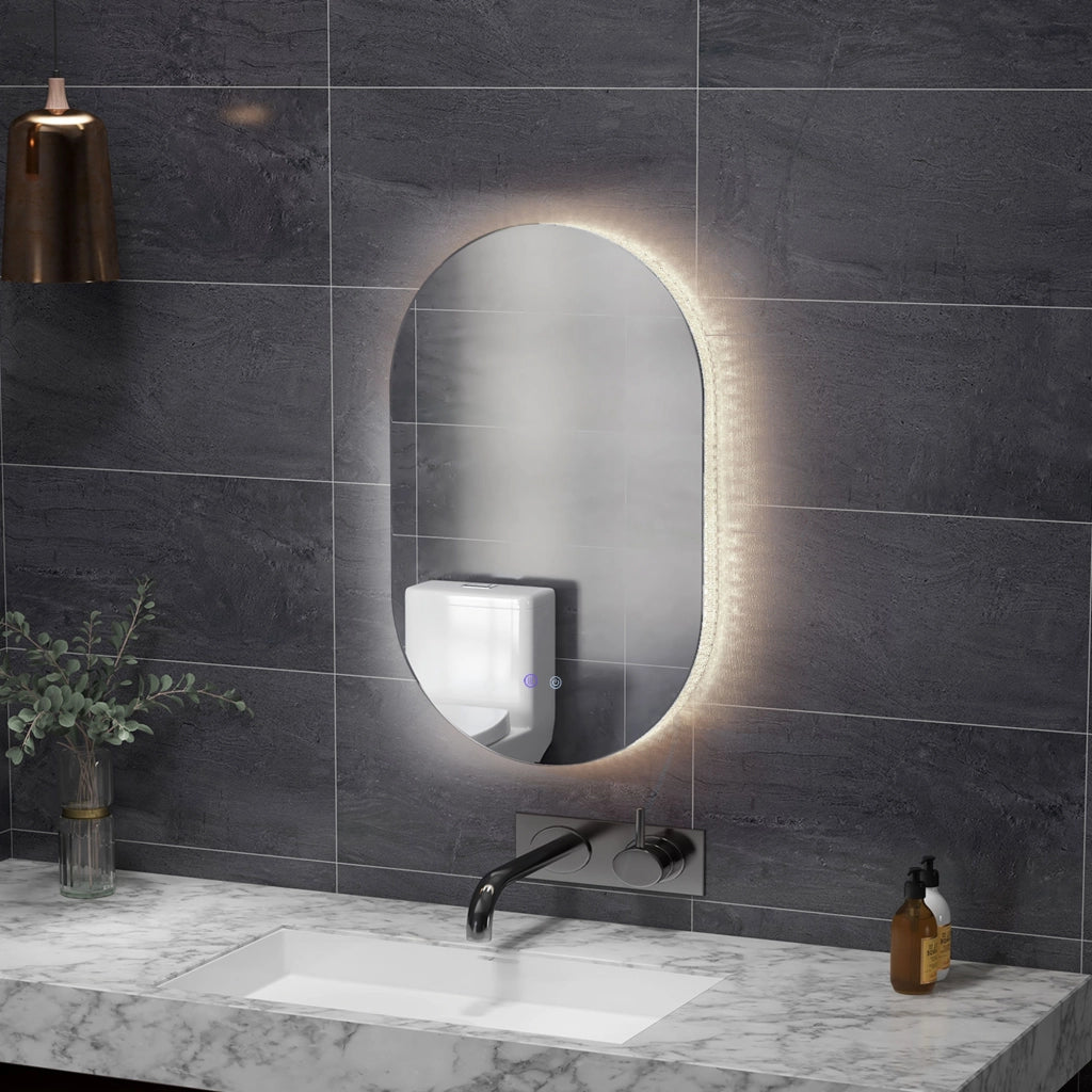 Specchio Bagno LED Antiappannamento con Luminosit¨¤ Regolabile, in Vetro e Alluminio, 81x51x4.5 cm