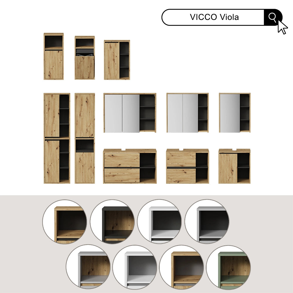 Vicco Mobiletto da bagno Artigiano/grigio 38 x 80 cm con cesto portabiancheria