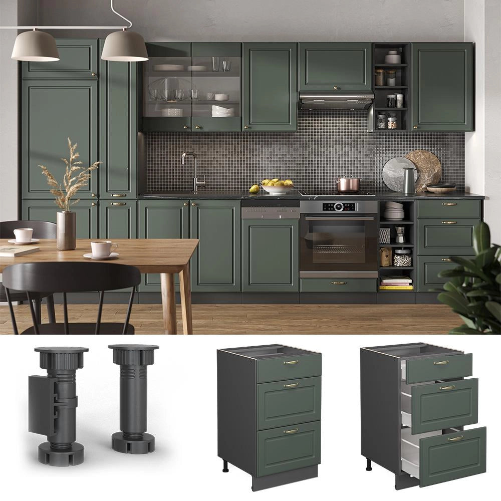 Mobiletto base per cucina Fame-Line Verde-oro rustico/Antracite 50 cm senza piano di lavoro Vicco