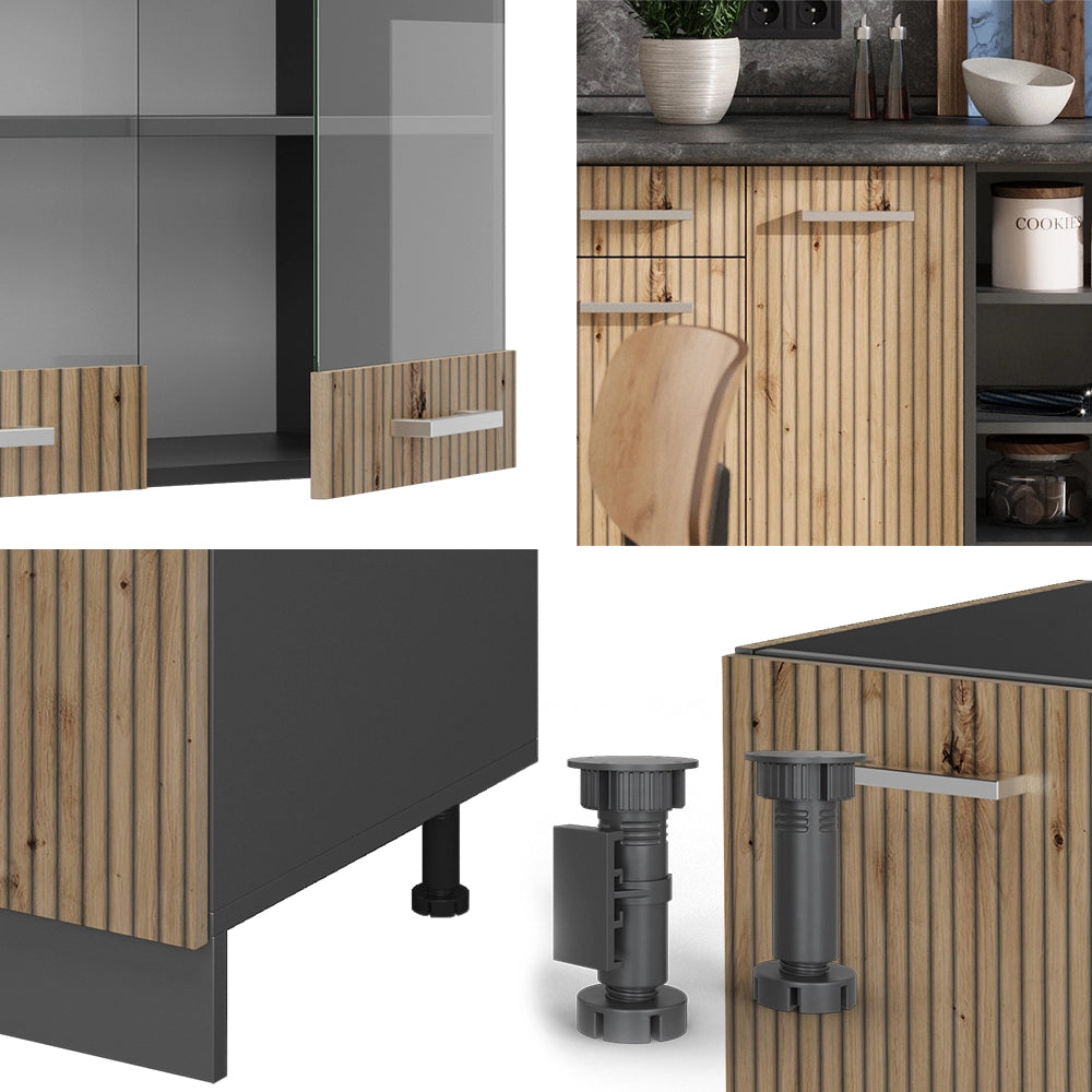 Cucina componibile R-Line Rovere artigianale/Antracite 240 cm, PL Antracite Vicco