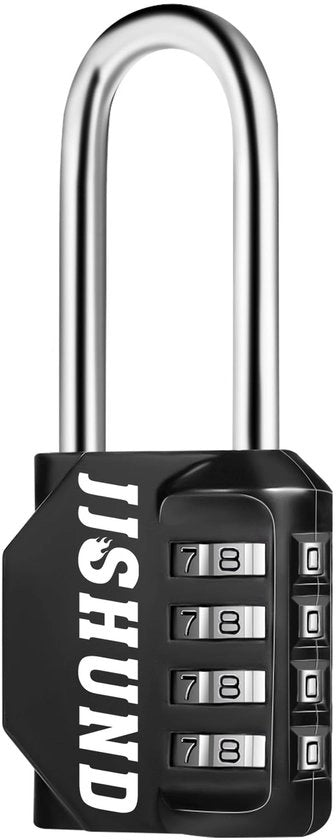 Slot combinato con lunga maniglia, combinazione a 4 cifre e codice numerico, materiale metallico, slot con codice numerico, resistente all'usura per armadi, palestre, casse di attrezzi (nero)