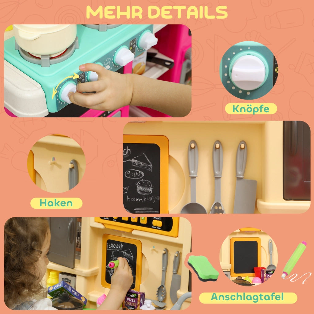 Cucina giocattolo per bambini con acqua corrente e accessori ¨C zephmum ¨C 85 pezzi, rubinetto elettrico, luci e suoni